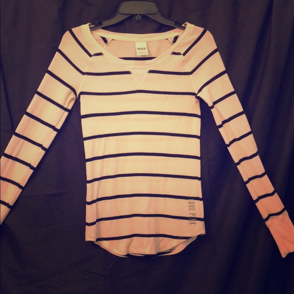 PINK Victoria's Secret Sweaters - Victoria’s Secret PINK Light Pink Stripped Thermal